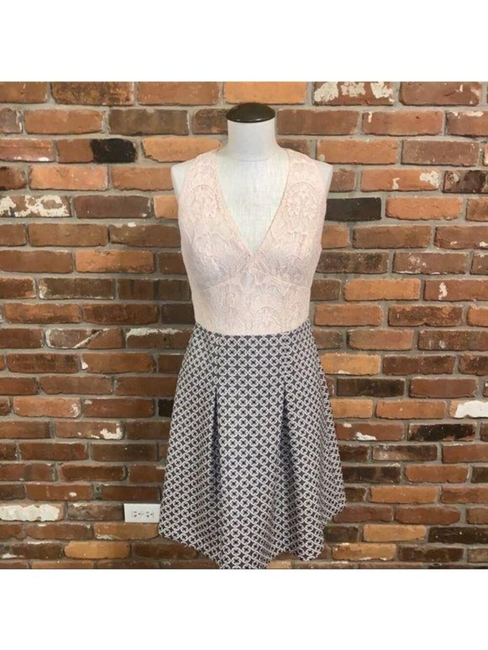 Adrianna Papell Pink Lace Geometric Design Dress 6